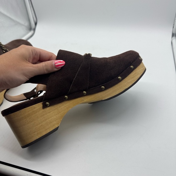 Anthropologie Silent D Georgia Suede Leather Slingback Clogs Brown Size 40 - Picture 3 of 16